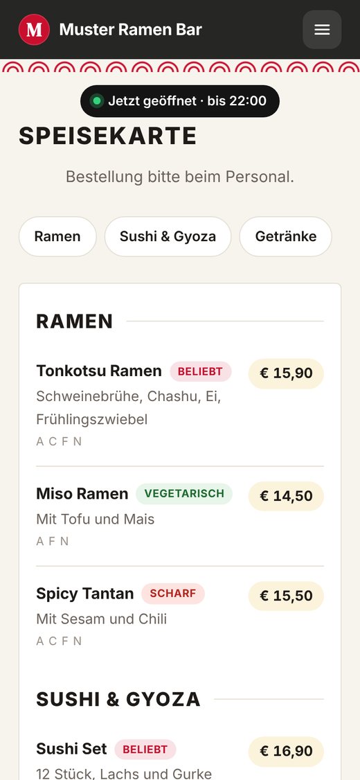Digitale Speisekarte am Handy